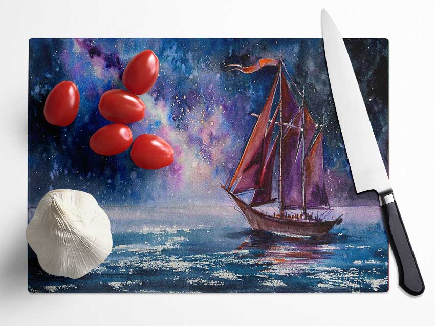 The Boat To The Universe Glass Chopping Board