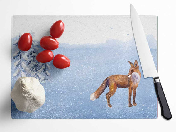 Fox In The Delicate Snow Glass Chopping Board