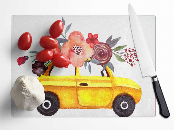 Cut Floral Car Glass Chopping Board