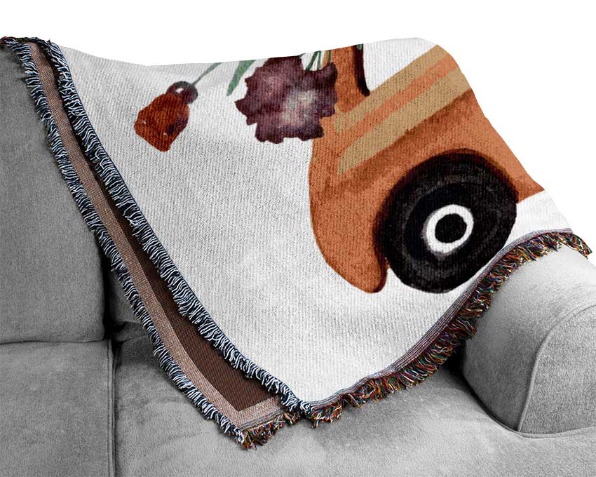 Cut Floral Car Woven Blanket