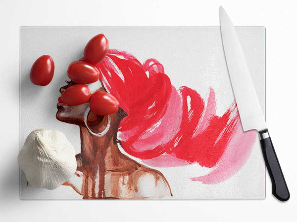 Red Head Scarf Glass Chopping Board