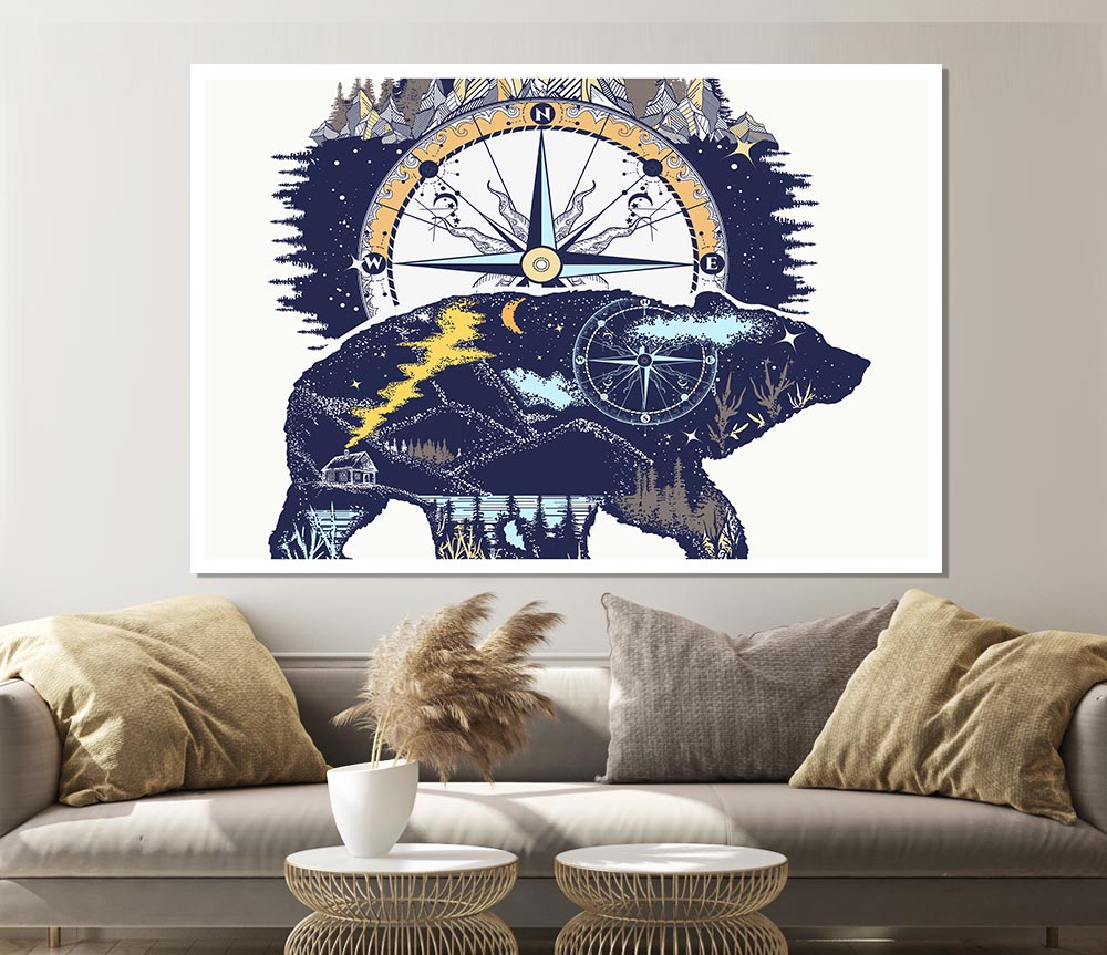 Bear Compass Print Poster Wall Art