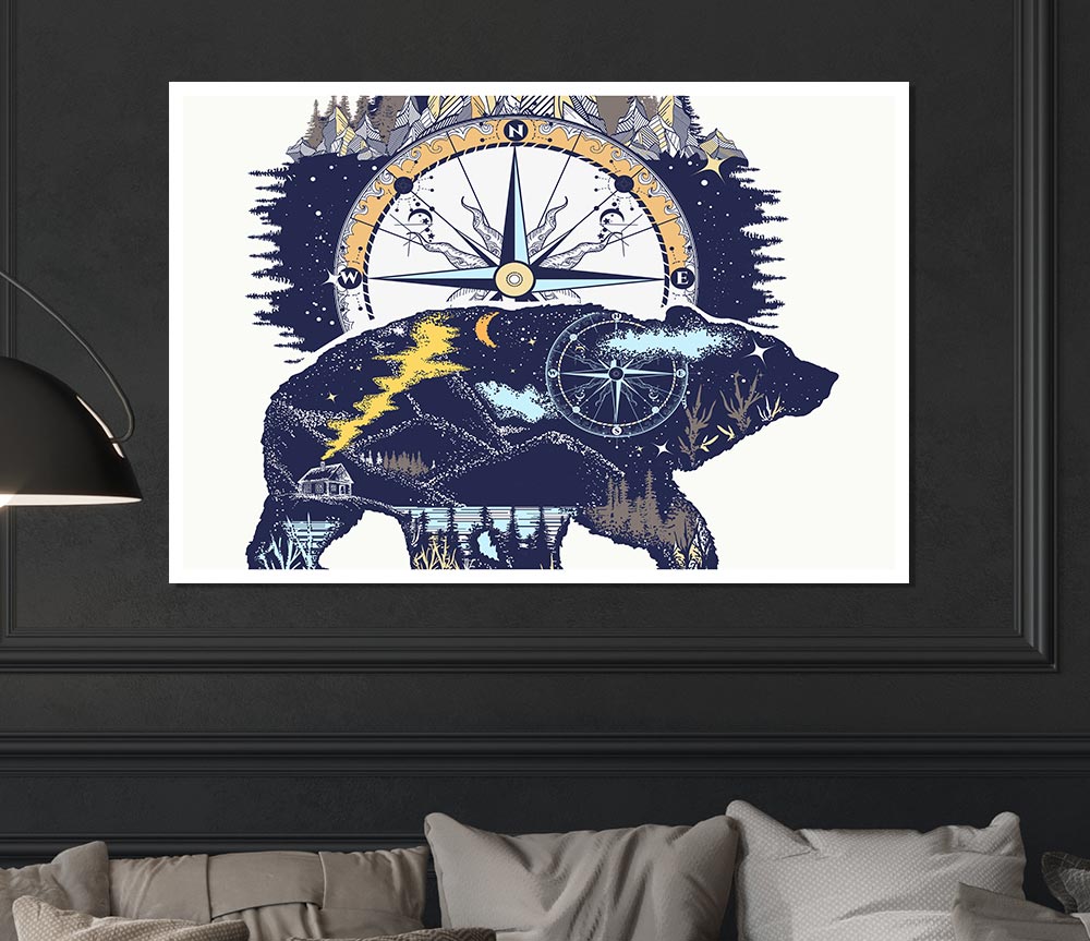 Bear Compass Print Poster Wall Art