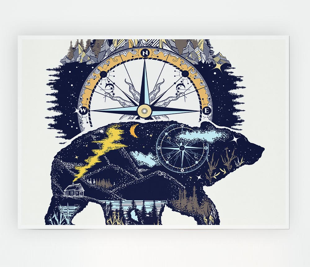 Bear Compass Print Poster Wall Art