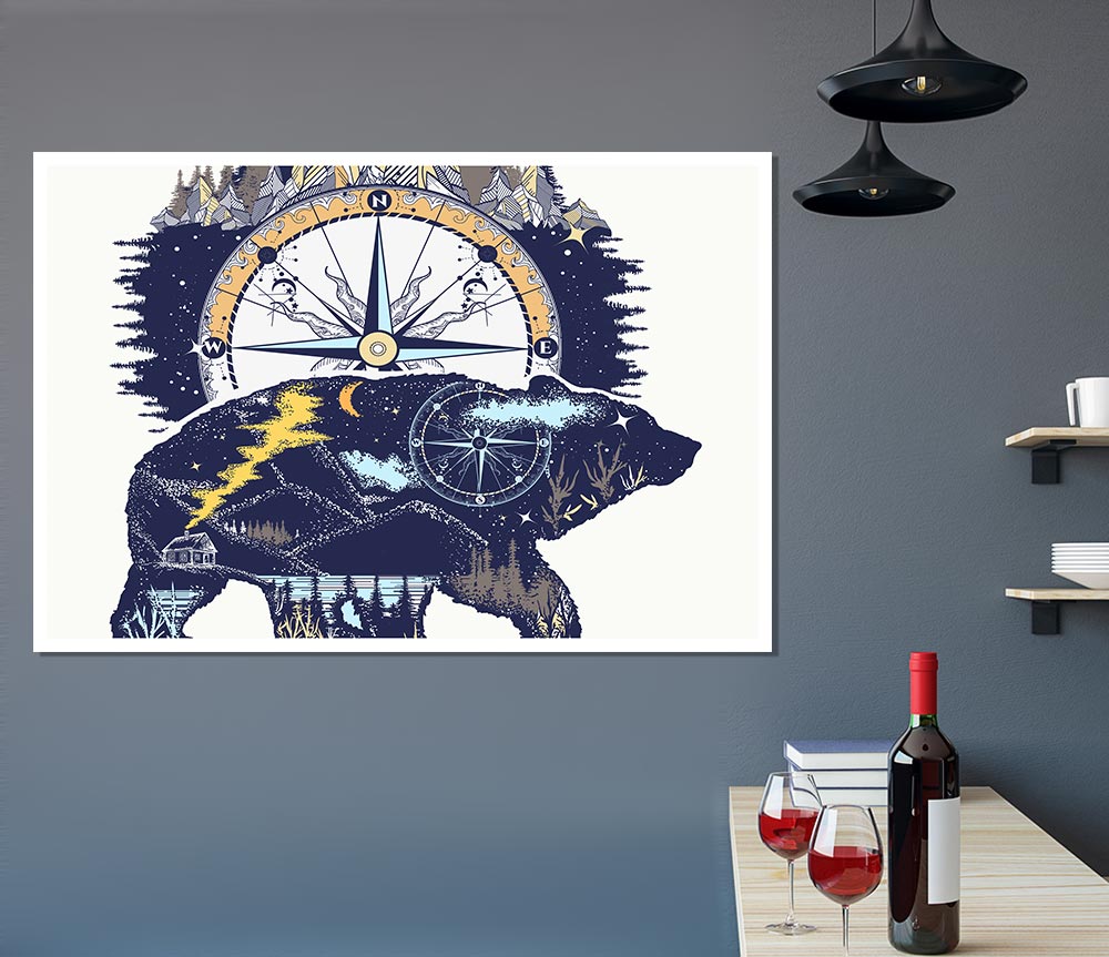 Bear Compass Print Poster Wall Art