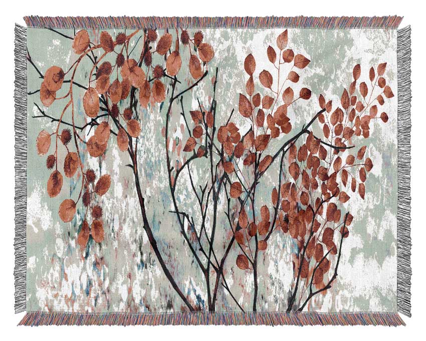 Red Leaves Winter Woven Blanket