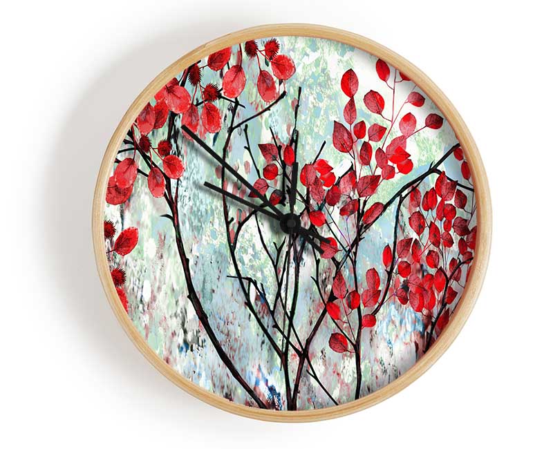 Red Leaves Winter Clock - Wallart-Direct UK