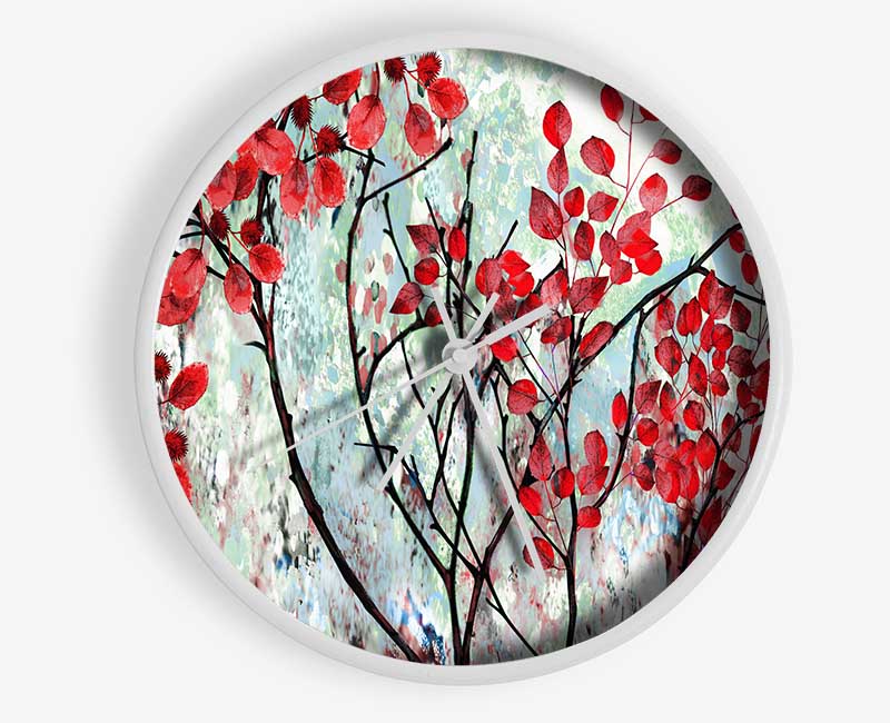 Red Leaves Winter Clock - Wallart-Direct UK