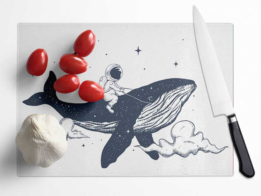 Astronaught On A Whale Glass Chopping Board