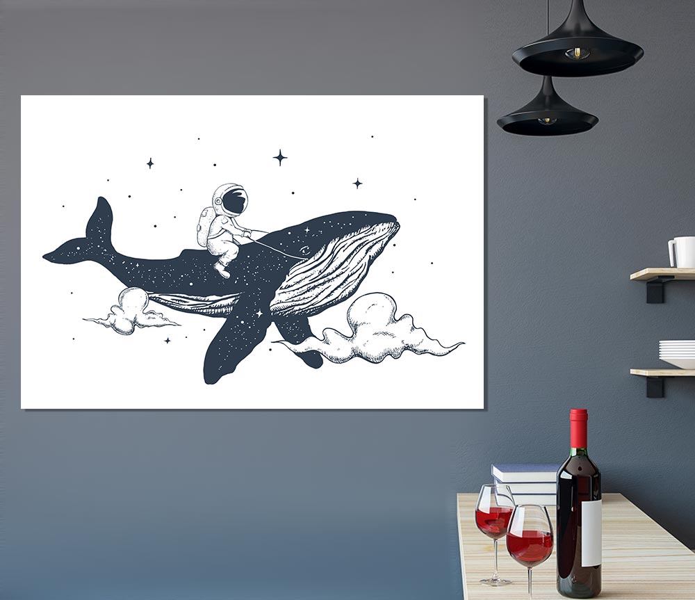 Astronaught On A Whale Print Poster Wall Art