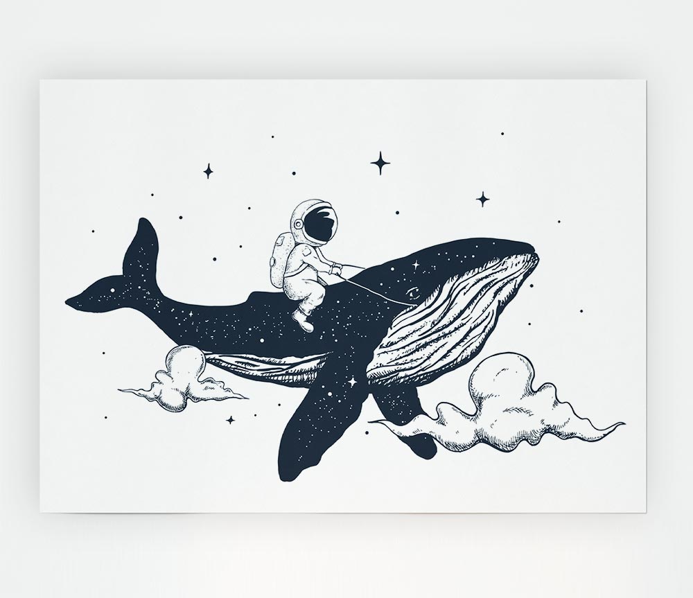 Astronaught On A Whale Print Poster Wall Art