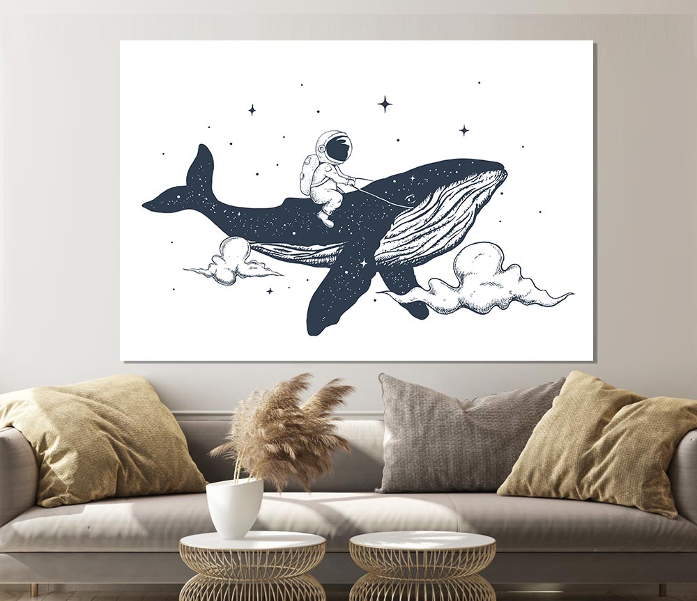 Astronaught On A Whale Print Poster Wall Art