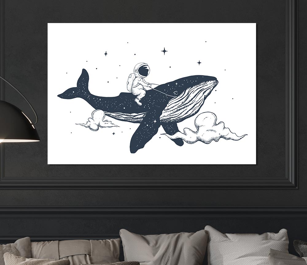 Astronaught On A Whale Print Poster Wall Art