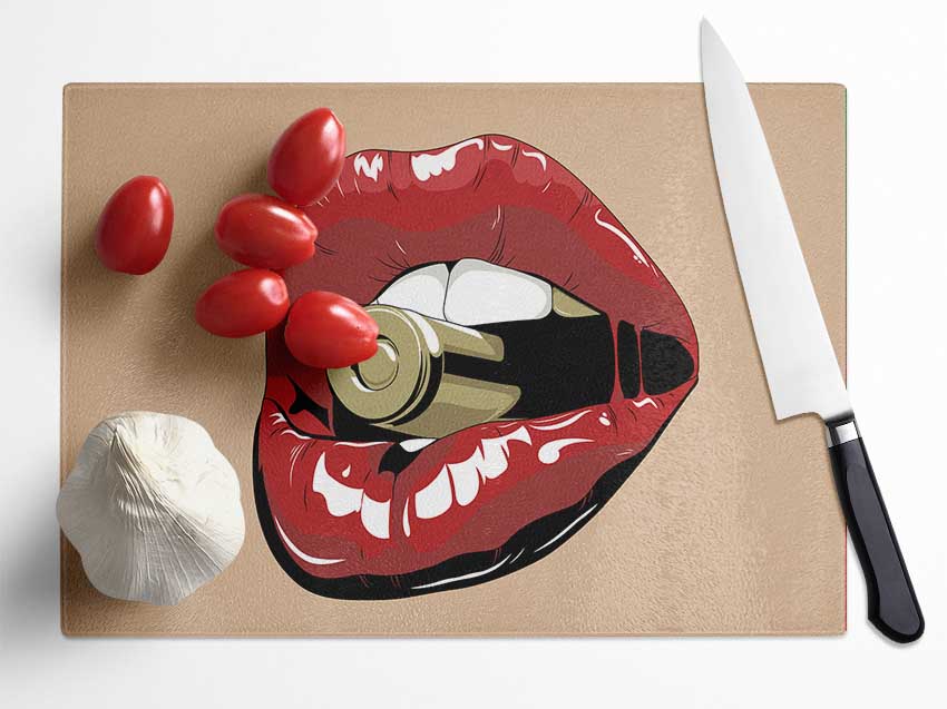 Red Lips On Bullet Glass Chopping Board