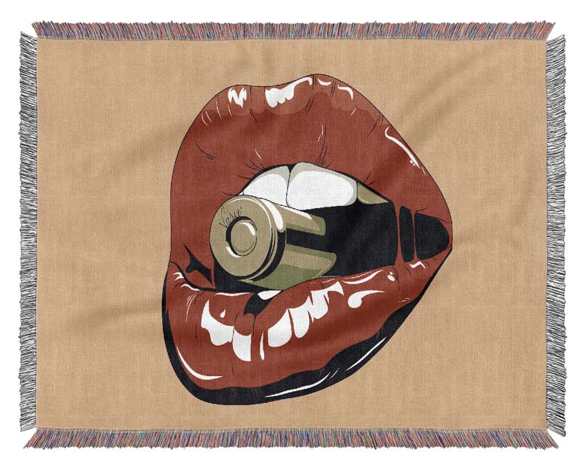 Red Lips On Bullet Woven Blanket