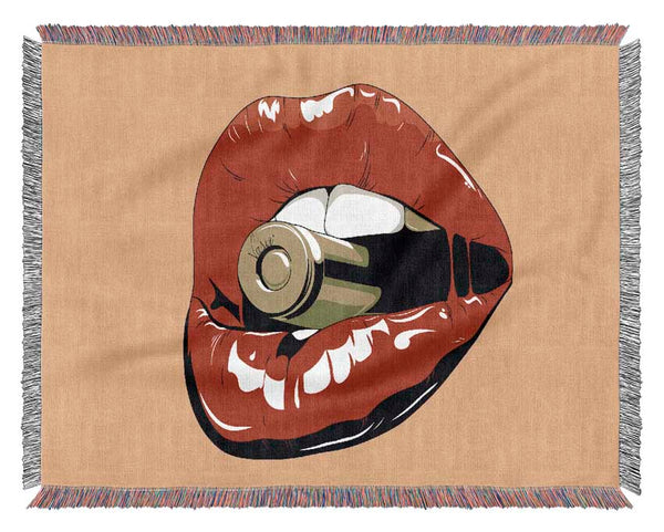 Red Lips On Bullet Woven Blanket