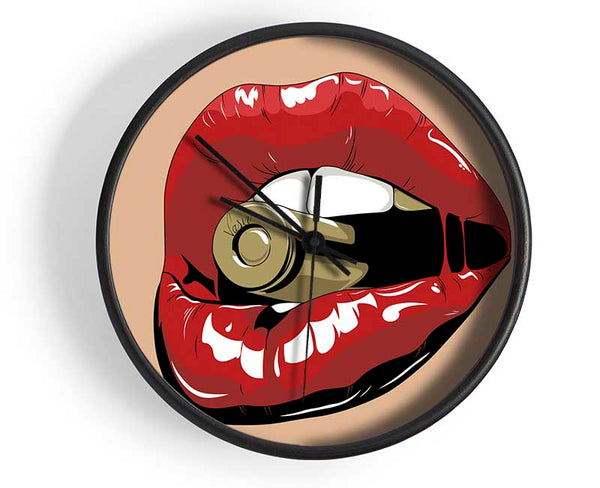 Red Lips On Bullet Clock - Wallart-Direct UK