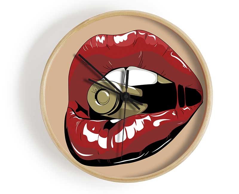 Red Lips On Bullet Clock - Wallart-Direct UK