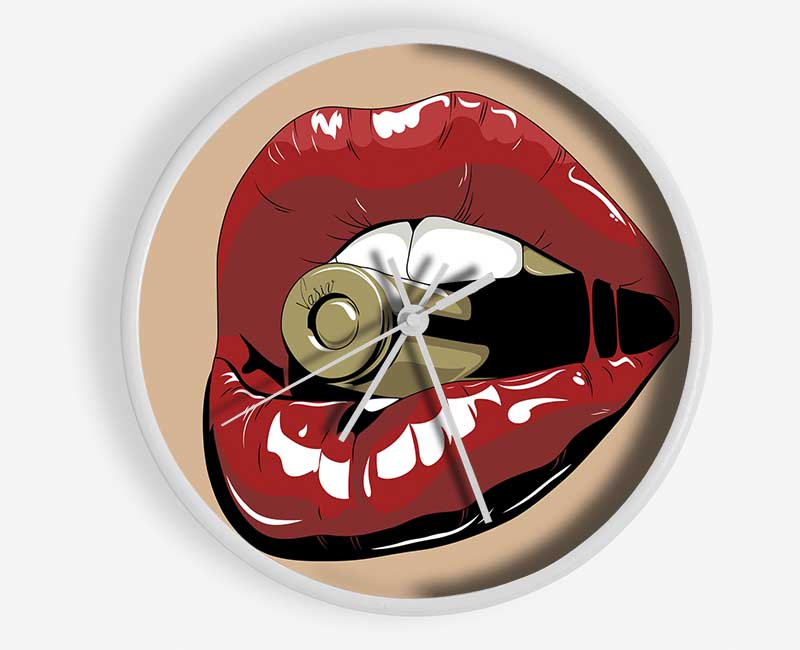 Red Lips On Bullet Clock - Wallart-Direct UK