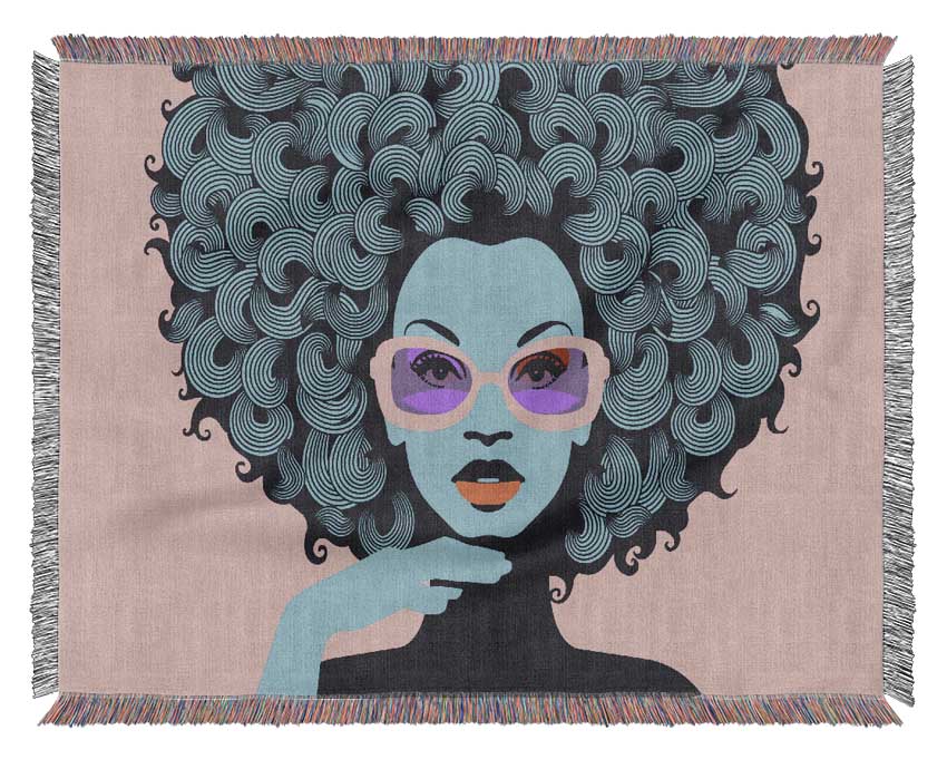 Glasses Big Hair Woman Woven Blanket