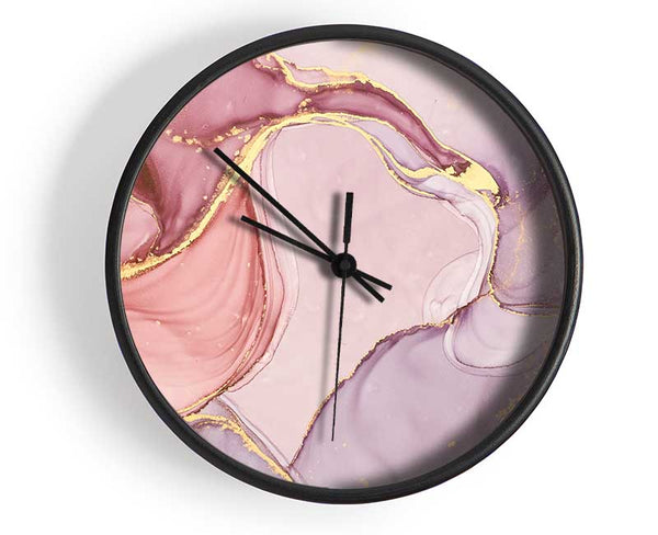 Oil Paint Pink And Gold Clock - Wallart-Direct UK