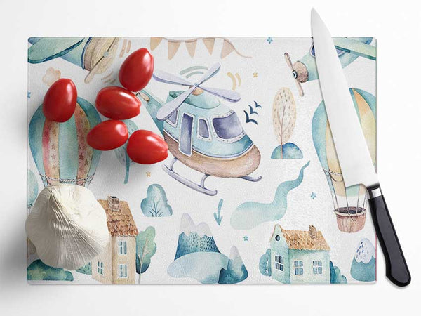 Watercolour Helicopter Glass Chopping Board