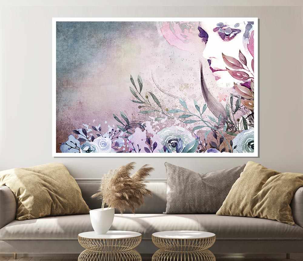 Floral Watercolour Woman Print Poster Wall Art