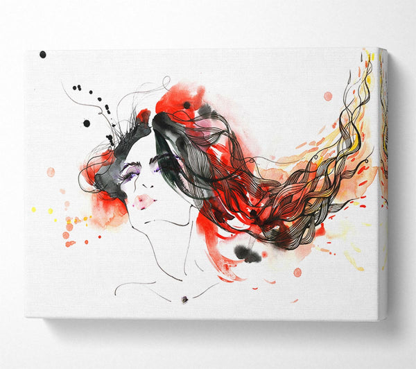 Picture of Woman In Ink And Red Canvas Print Wall Art