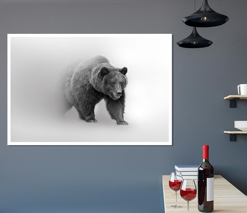 Bear In The Mist Print Poster Wall Art