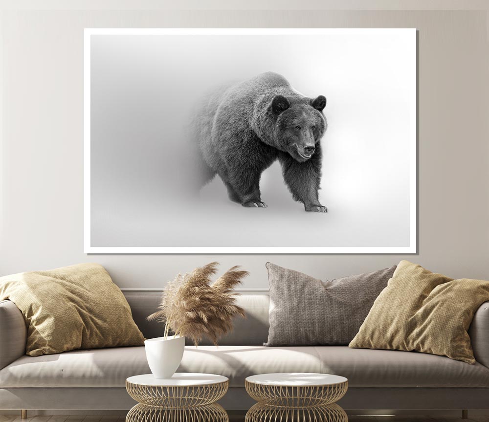 Bear In The Mist Print Poster Wall Art