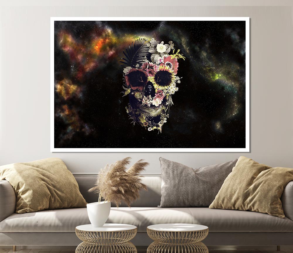 Flower Skull Print Poster Wall Art