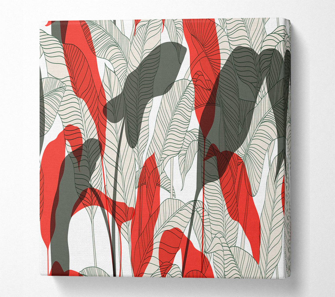 A Square Canvas Print Showing Leaves Of Red And Grey Square Wall Art