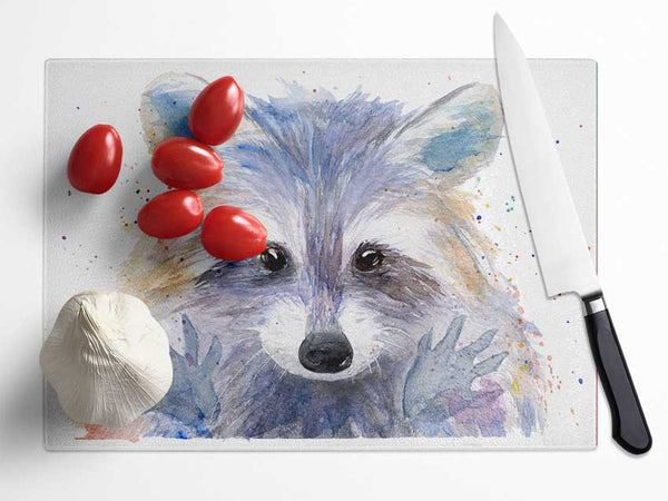 Watercolour Raccoon Glass Chopping Board