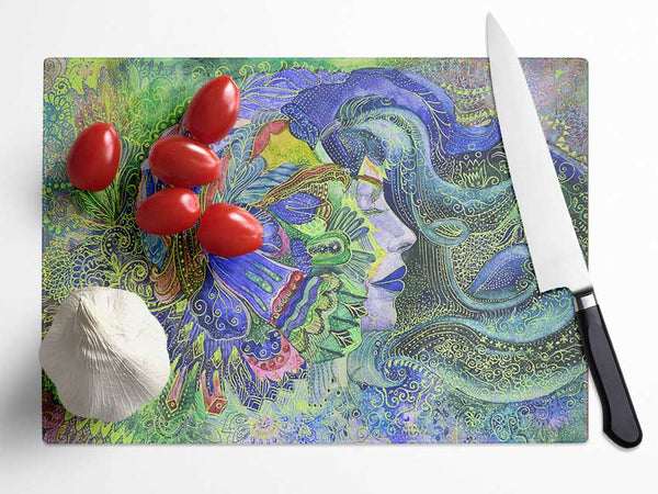 Green Pattern Woman Glass Chopping Board