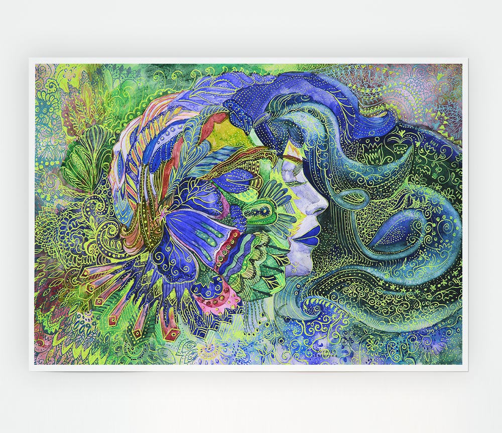 Green Pattern Woman Print Poster Wall Art