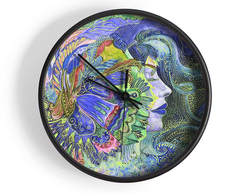 Green Pattern Woman Clock - Wallart-Direct UK