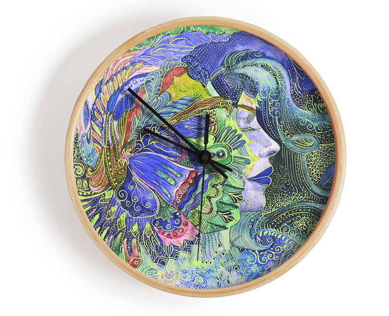 Green Pattern Woman Clock - Wallart-Direct UK