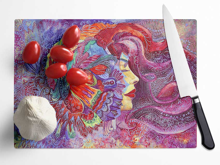 Pink Pattern Woman Glass Chopping Board