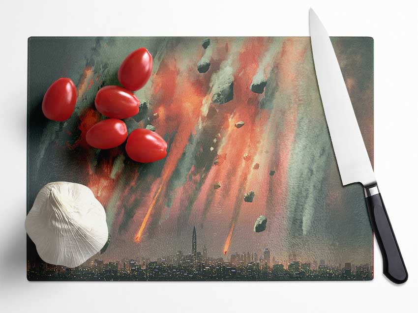 Asteroids Hitting The Earth Glass Chopping Board