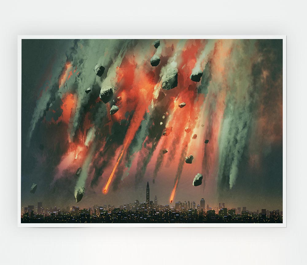 Asteroids Hitting The Earth Print Poster Wall Art