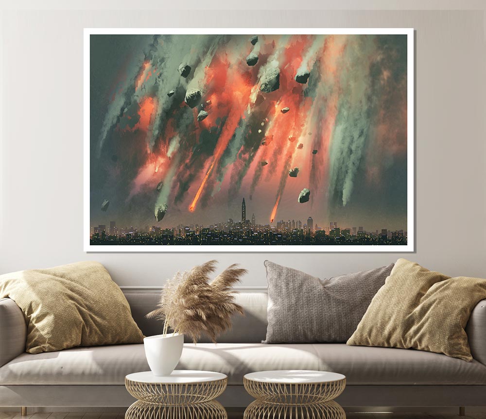 Asteroids Hitting The Earth Print Poster Wall Art