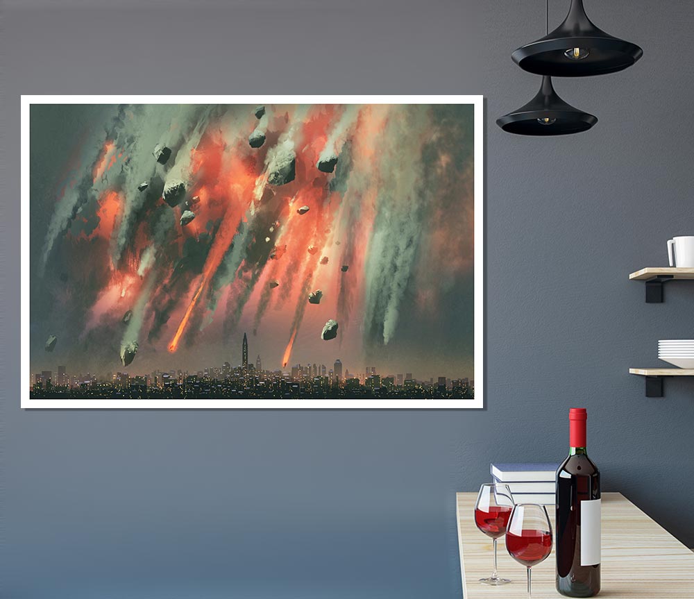 Asteroids Hitting The Earth Print Poster Wall Art