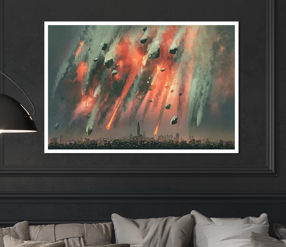 Asteroids Hitting The Earth Print Poster Wall Art