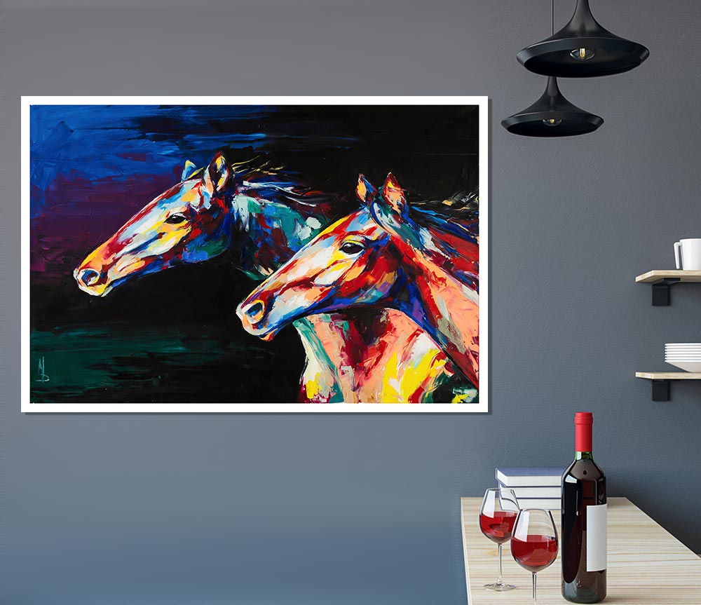 Two Running Horses Print Poster Wall Art