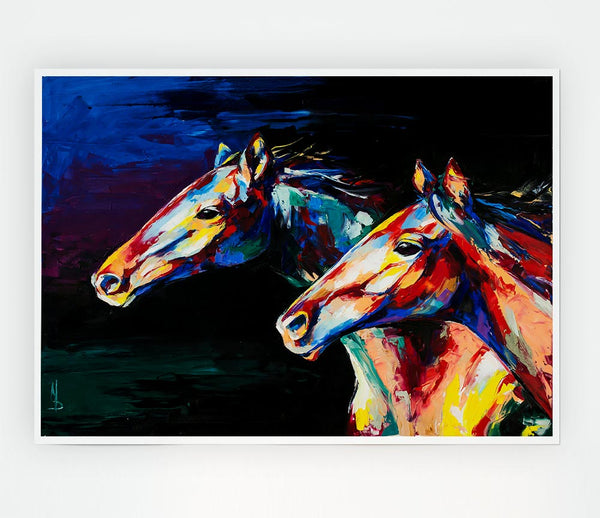 Two Running Horses Print Poster Wall Art