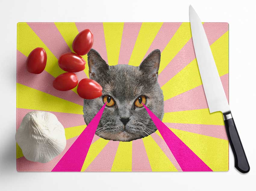 Cat Lazer Eyes Glass Chopping Board