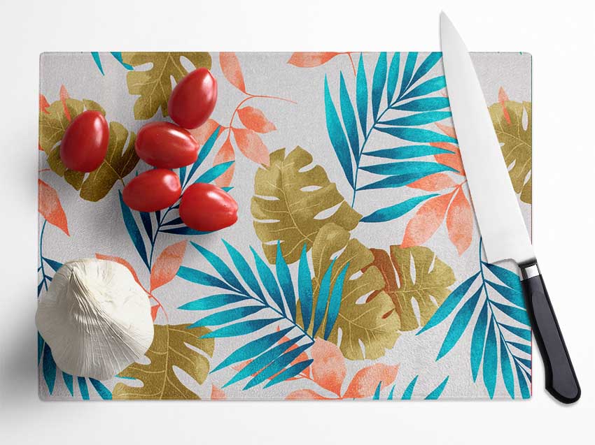 Modern Palm Leaves Glass Chopping Board