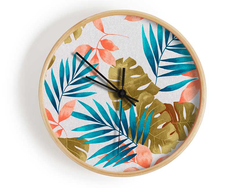 Modern Palm Leaves Clock - Wallart-Direct UK