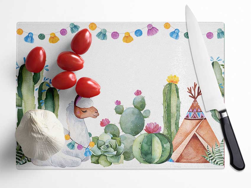 Llama Nursery Glass Chopping Board