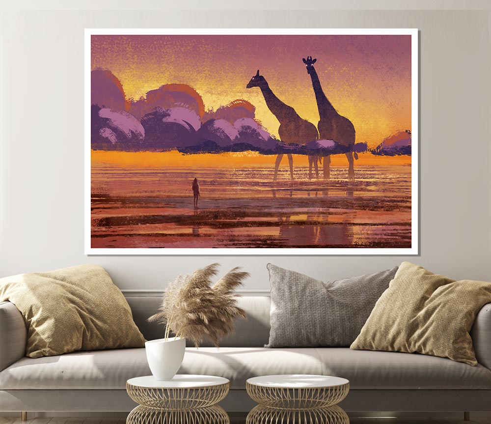 Giant Giraffes In The Distance Print Poster Wall Art